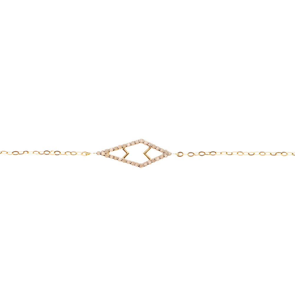 Geometric bracelet in 18K yellow gold with intricate design on a white background