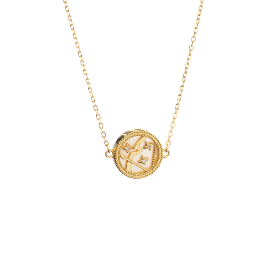 Sagittarius zodiac necklace in gold-plated sterling silver crafted with the signature archer motif
