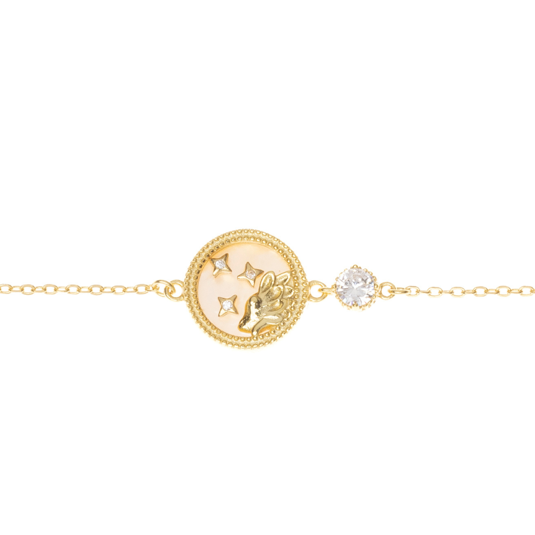 Leo zodiac bracelet in golden sterling silver, shown on white background with bold Leo design