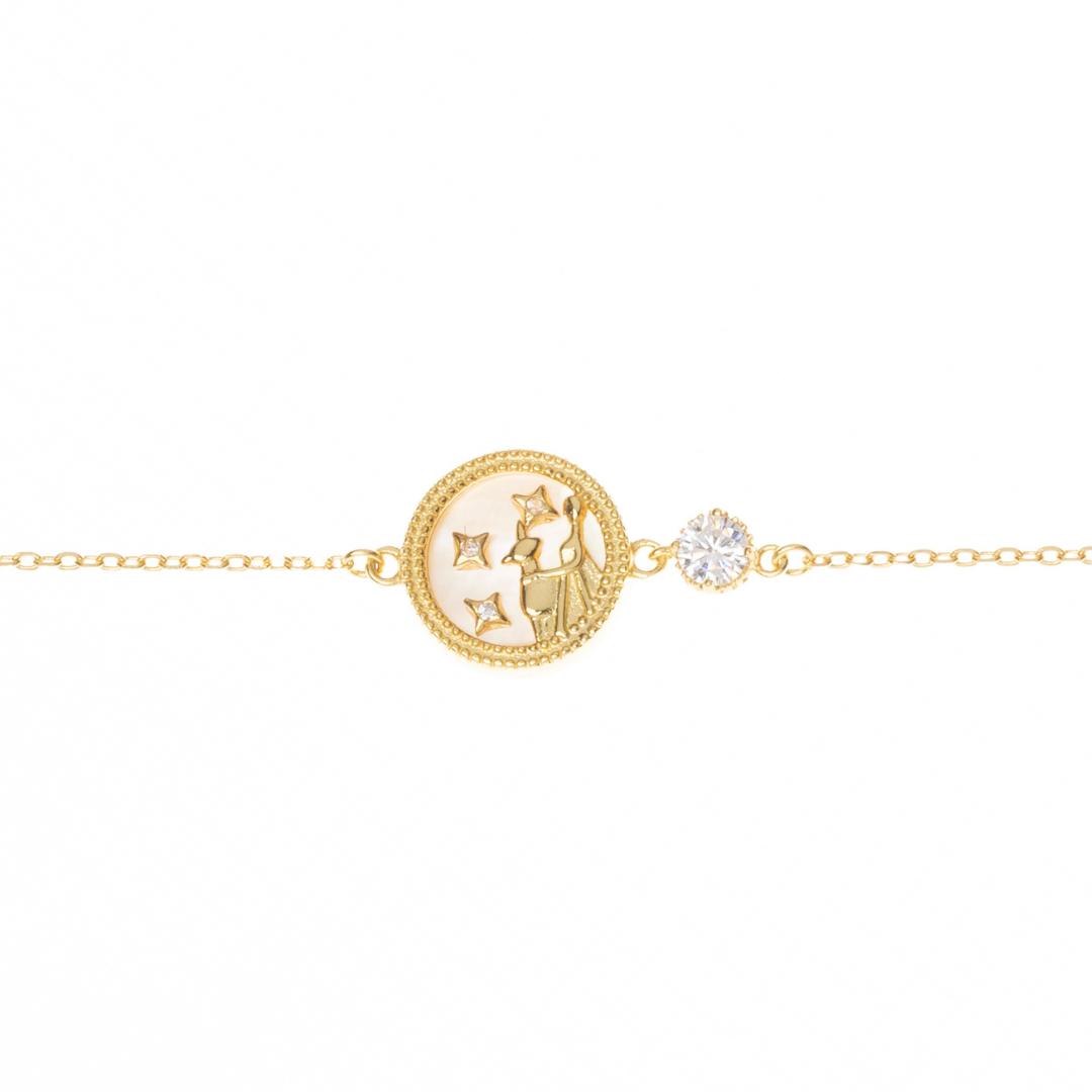 Virgo zodiac bracelet in sterling silver with golden finish, displayed on clean white background with Virgo motif