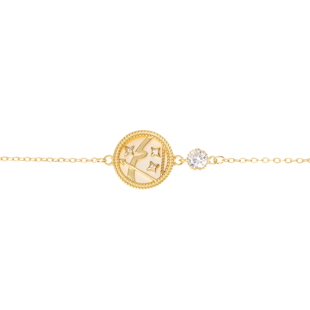 Sagittarius zodiac bracelet in gold-plated sterling silver featuring the archer symbol with artistic detail