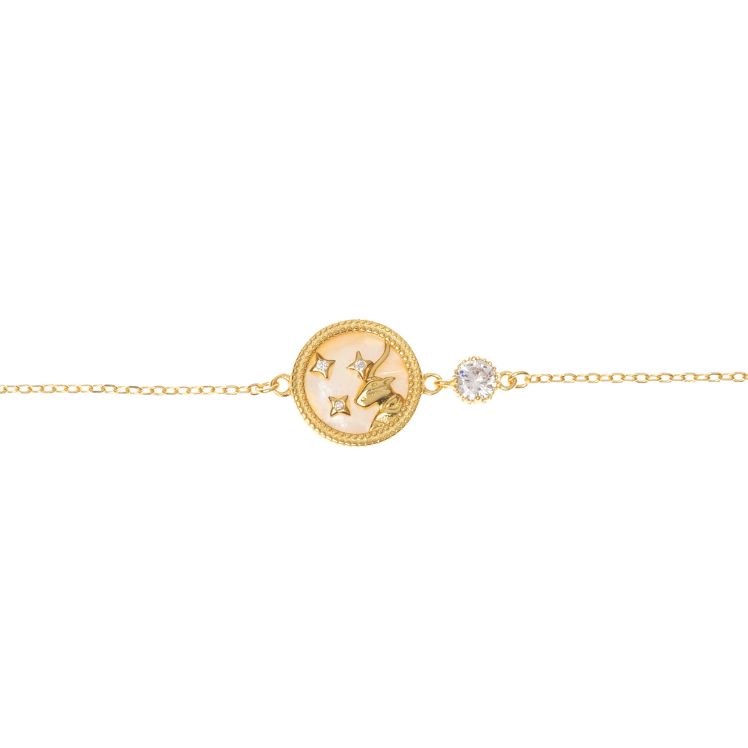 Capricorn zodiac bracelet in gold-plated sterling silver featuring the sea-goat symbol with refined detail