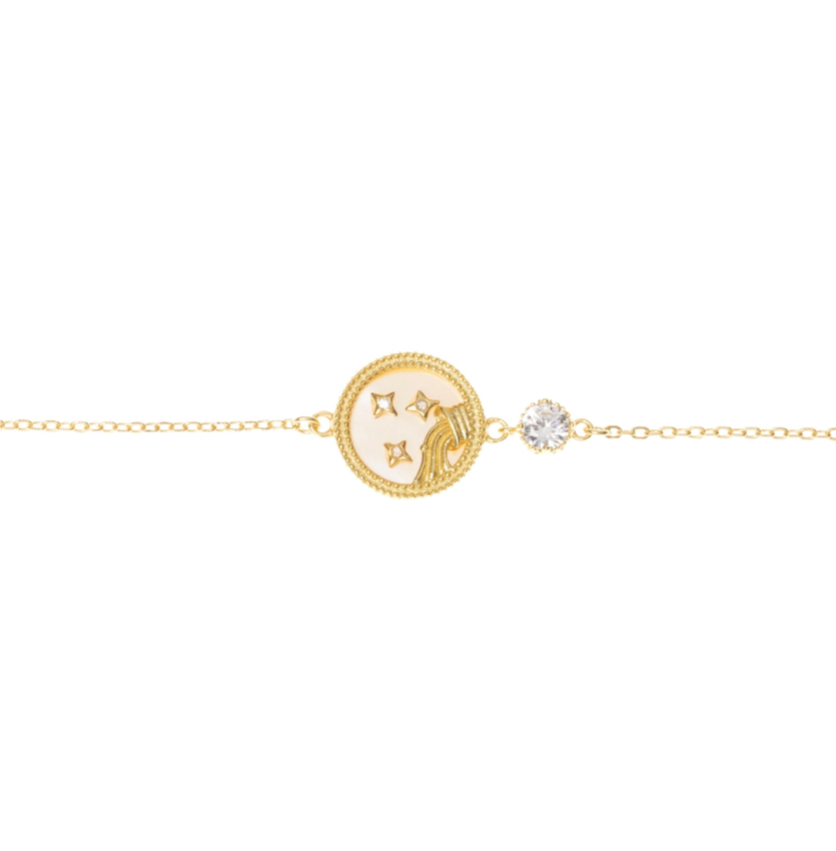 Aquarius zodiac bracelet in gold-plated sterling silver featuring symbolic water waves and star details