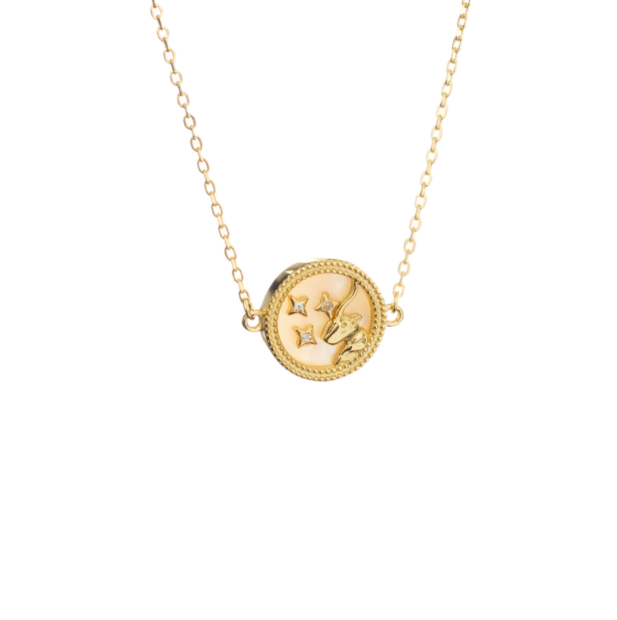 Capricorn zodiac necklace in gold-plated sterling silver designed with the iconic sea-goat motif